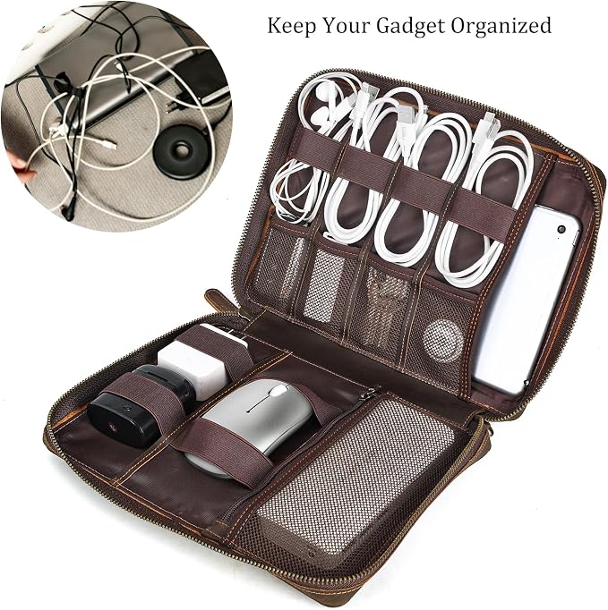 Polare Full Grain Leather Travel Cable Organizer Case Electronics Accessories - Image 8