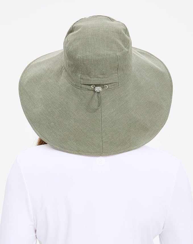 Solbari Women’s Ultra-Wide Cotton Linen Sun Hat UPF 50+, Adjustable - Image 5