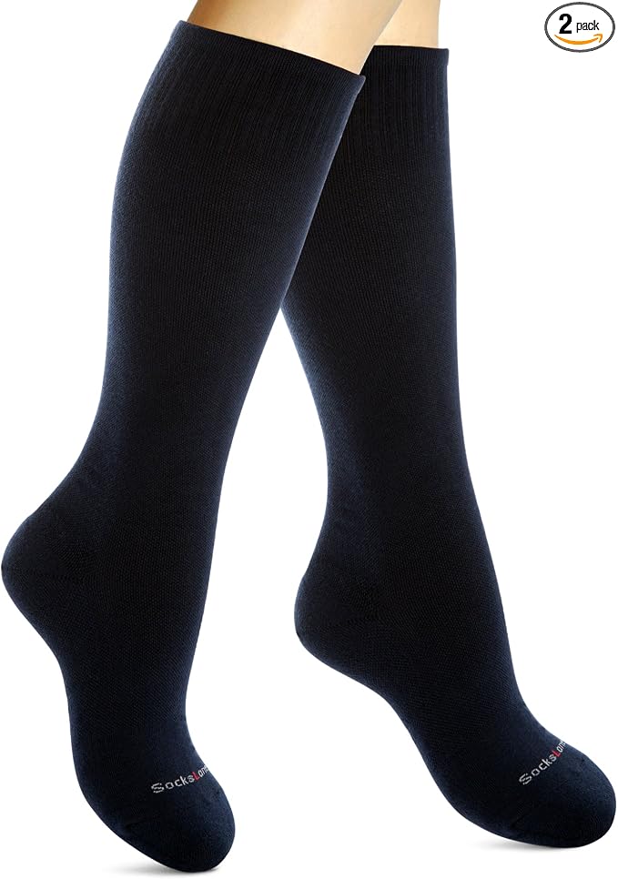 Cotton Compression Socks for Women & Men. 15-20 mmHg Support Knee-High Navy by SocksLaneCompression