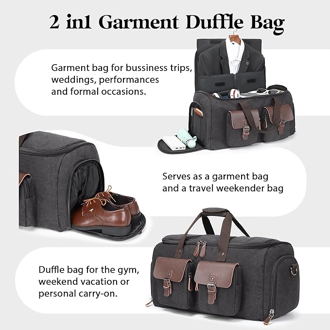 Canvas Garment Bags for Travel, Convertible Carry On Garment Duffel Bag for Men - Image 2