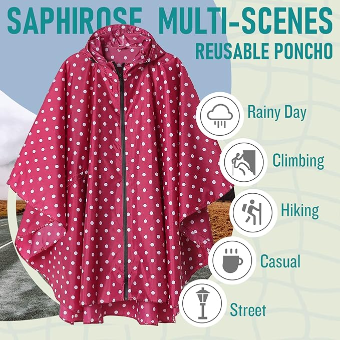 SaphiRose Unisex Rain Poncho Raincoat Hooded - Image 2