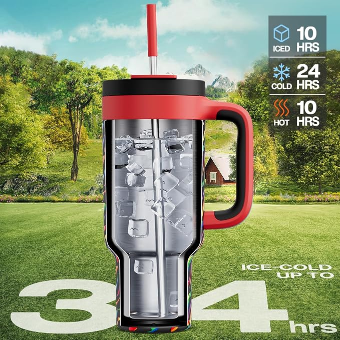 POWCAN 40 oz Tumbler with Handle, 2-in-1 Straw and Sip Lid, Dishwasher Safe - Image 2