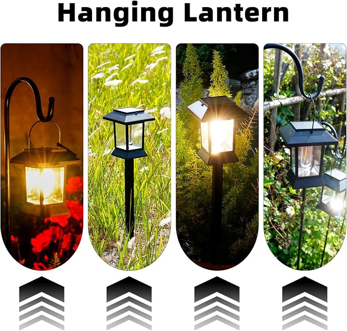 6 Pack Solar Pathway Lights Outdoor Waterproof, Dual-Use Stake & Hanging Lantern - Image 5