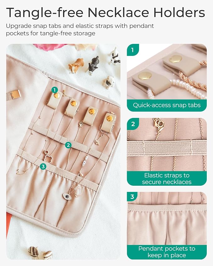 BAGSMART Travel Jewelry Organizer Roll Foldable Jewelry Case - Image 6