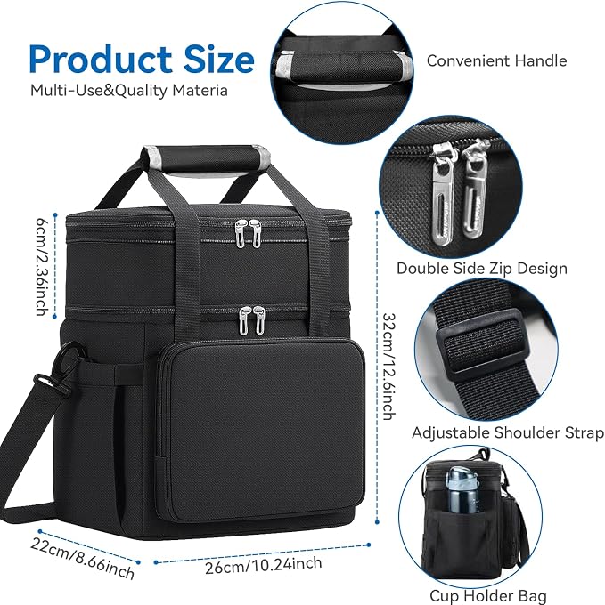 Lunch Box for Men Women, Large Expandable Insulated Lunch Bag, Double Deck - Image 5