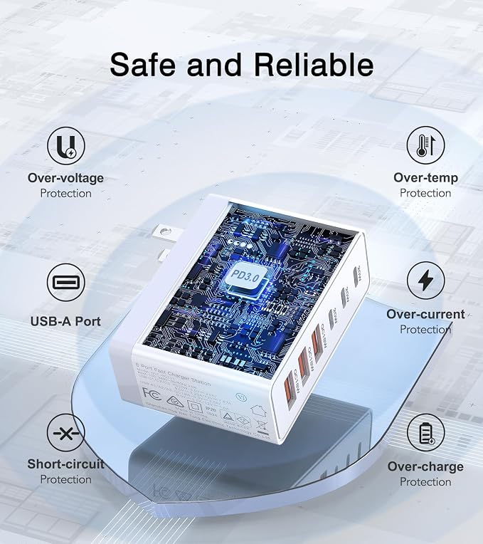 100W USB C Wall Charger, 6-Port PD Fast USB C Charging Block, 3 Type C+3Type A - Image 4