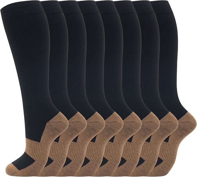 Compression Socks for Women Men Circulation Knee High 8 Pairs for Nurses by HELLOMOMOYA