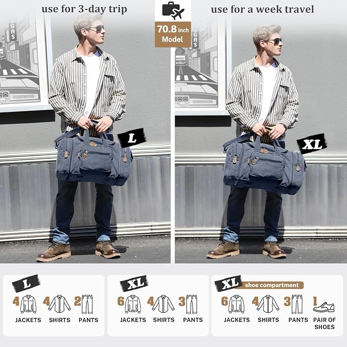 Gonex Canvas Duffle Bag for Travel 60L Expandable Duffel Weekend Overnight Bag - Image 6