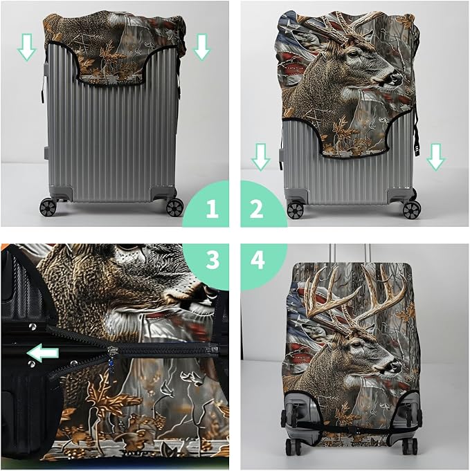 Luggage Cover Suitcase Protector + Tag, Camo Deer Flag Travel Suitcase Cover - Image 7