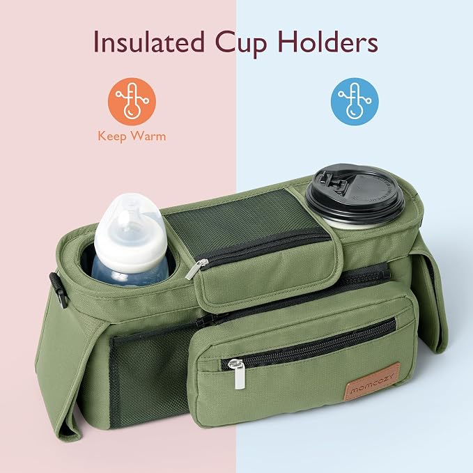 Momcozy Universal Baby Stroller Organizer, 2 Insulated Cup Holder, Detachable - Image 6