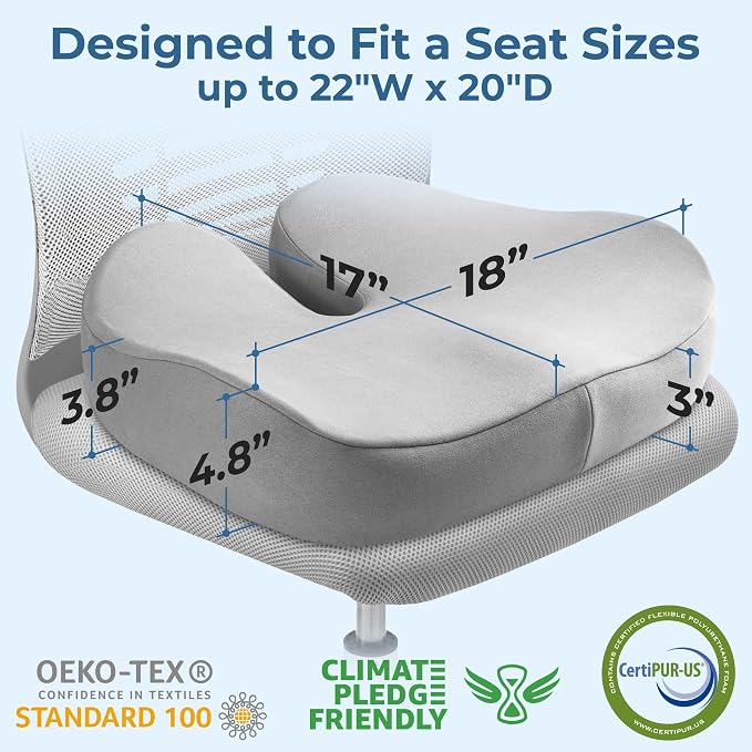 5 STARS UNITED Seat Cushion for Tailbone Pain Relief – Large Memory Foam - Image 4