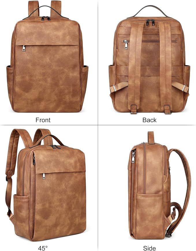 MASINTOR 15.6 inch PU Leather Laptop Backpack Purse - Image 4