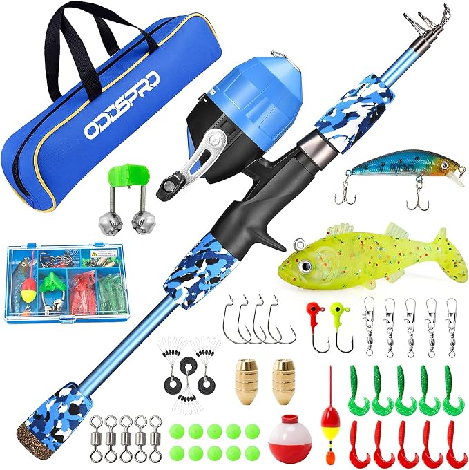 ODDSPRO Kids Fishing Pole Pink, Portable Telescopic Fishing Rod and Reel Combo by ODDSPRO