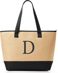 KALIDI Woven Tote Bag for Women, Lightweigh Monogram Beach Bag by KALIDI