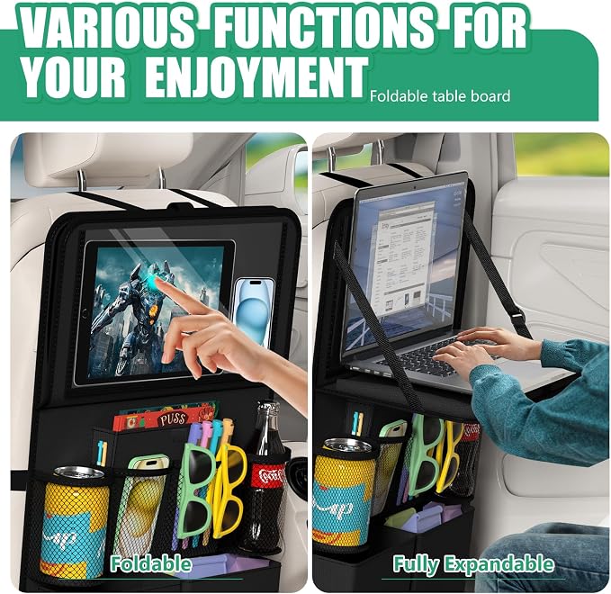 Car Backseat Organizer with Tablet Holder, 11 Storage Pockets with Foldable - Image 3