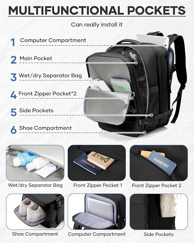 Black Vacuum Backpack With Vacuum Compression, Expanded Travel Laptop Backpacks - Image 6