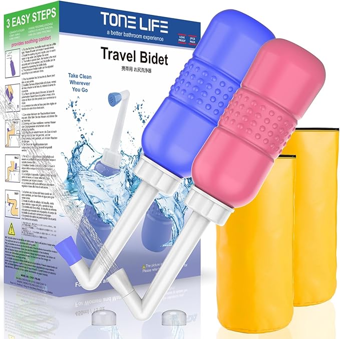 2PCS Pink+Blue Portable Bidets +Water Seal Cap - 15oz Peri Bottle by TONELIFE