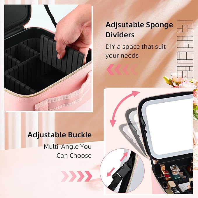 Travel Makeup Bag with LED Mirror – Waterproof Cosmetic Train Case with - Image 5