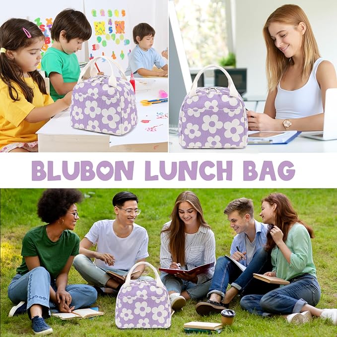 Bluboon Lunch Bag for Women Men Cute Corduroy Lunch Tote Bags Reusable - Image 9