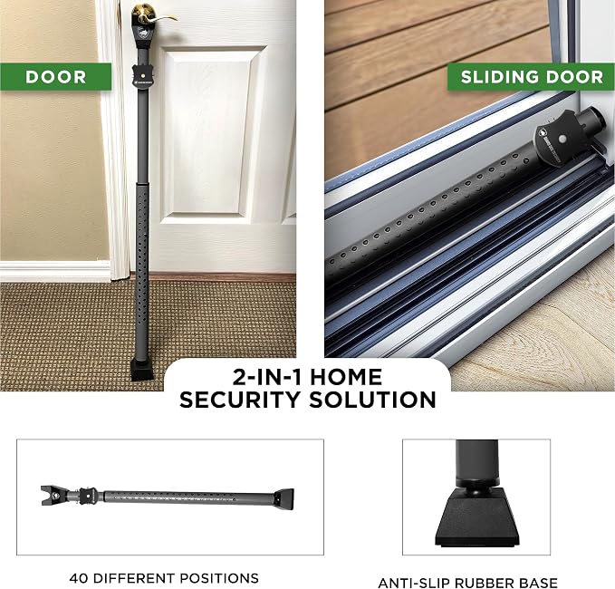 Adjustable Sliding Door Security Bar, Door Jammer 2-in-1 Adjustable Door Knob - Image 3