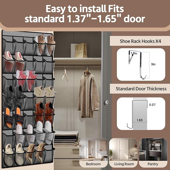 35 Pocket Over the Door Shoe Organizer, Reusable Breathable Large Mesh Bag - Image 6