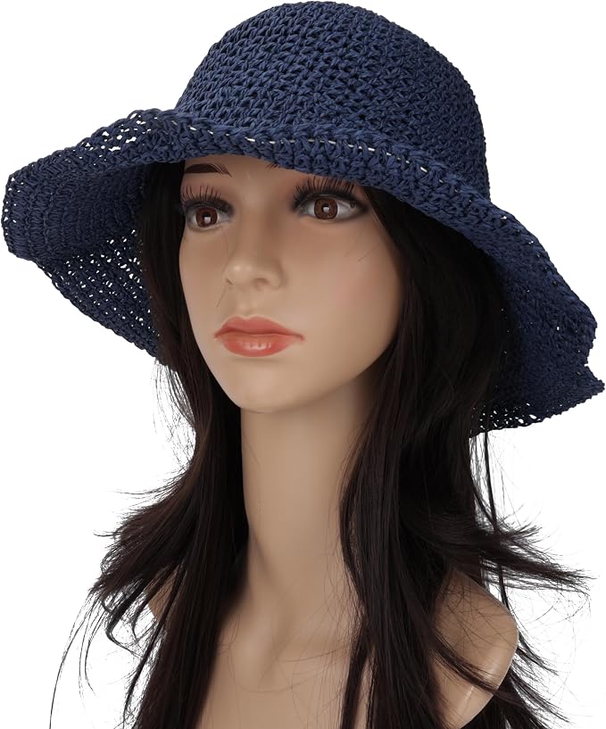 Womens Wide Brim Straw Sun Hat Foldable Floppy Crochet Beach Hat - Image 2