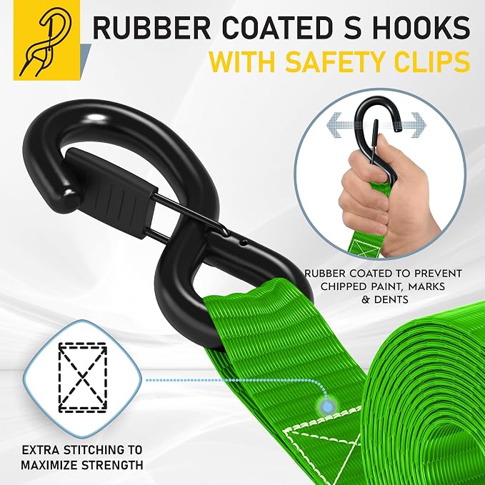 AUGO Heavy Duty Ratchet Straps & Soft Loops – Pack of 4 Extra Strong 1.5” by - Image 3