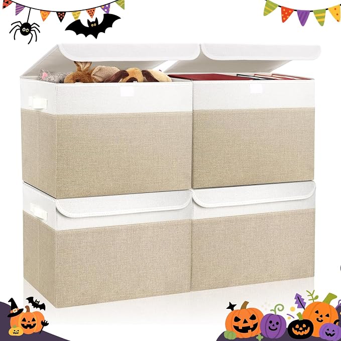 Large 22 Quart Linen Fabric Foldable Storage Bin Cube Organizer Basket by Bagnizer