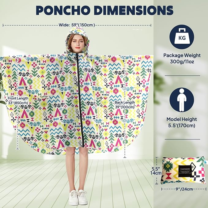 ANYOO Waterproof Rain Poncho Lightweight Reusable Hiking Hooded Coat Jacket - Image 2