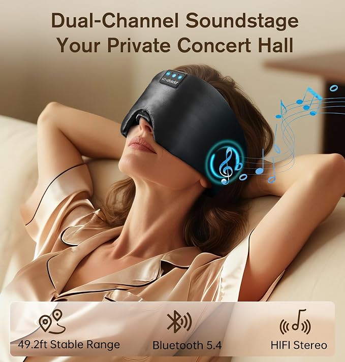 LC-dolida Luxurious Silk Soft Sleep Mask, Sleep Headphones - Image 3