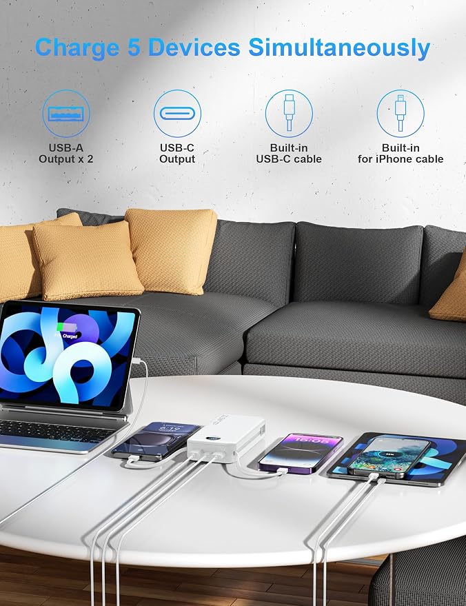 Portable Charger with Wall Plug, 20000mAh USB C Power Bank Fast Charging - Image 7