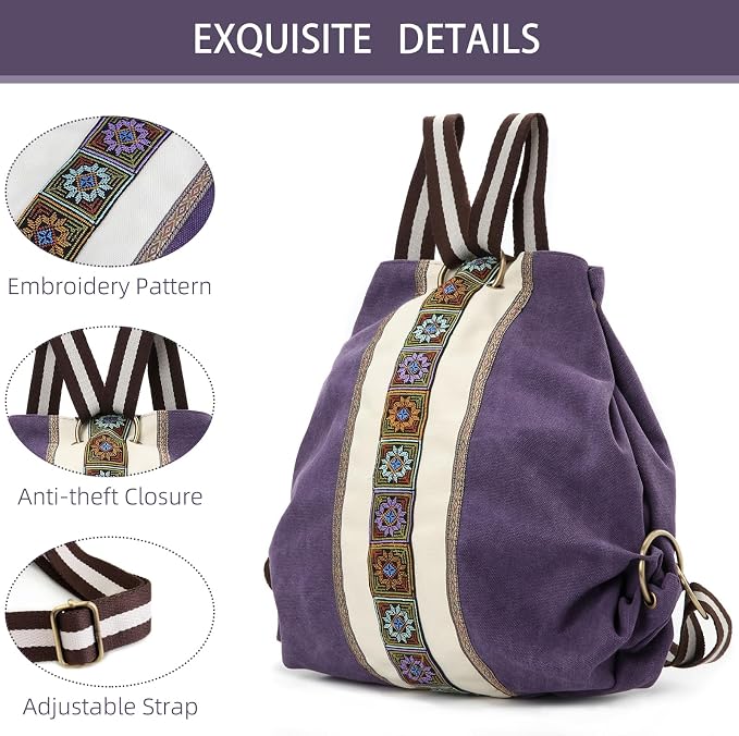 Goodhan Women Canvas Backpack Daypack Casual Shoulder Bag, Vintage Heavy-duty - Image 2