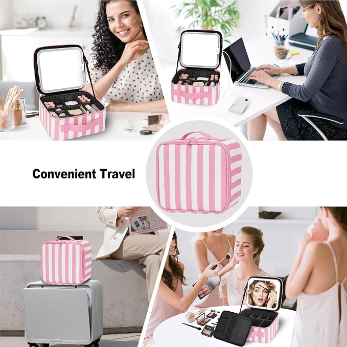 Makeup Bag With LED Mirror, Travel Makeup Case with Light up Mirror Large - Image 6