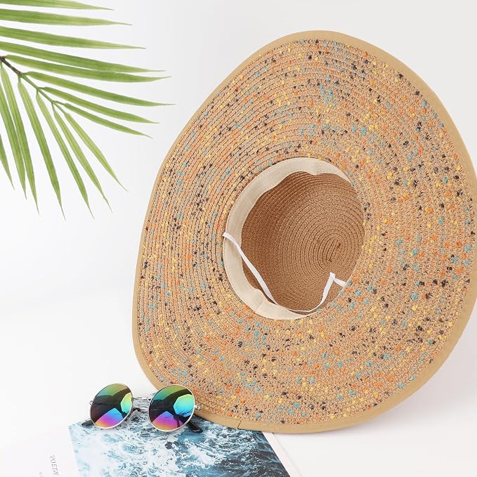 DRESHOW Beach Hats for Women Big Straw Wide Brim Summer Hat Floppy Foldable - Image 6