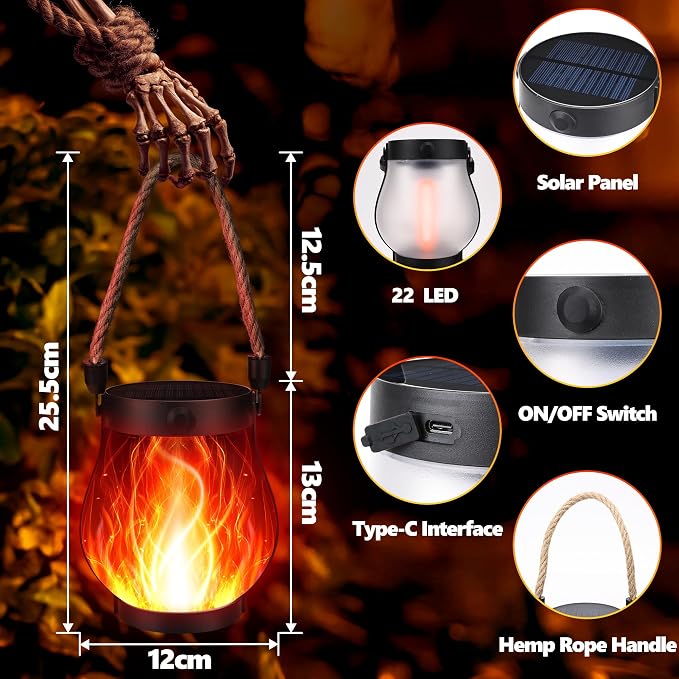 Halloween Solar Flame Lantern Hanging Outdoor Waterproof Purple - Image 4