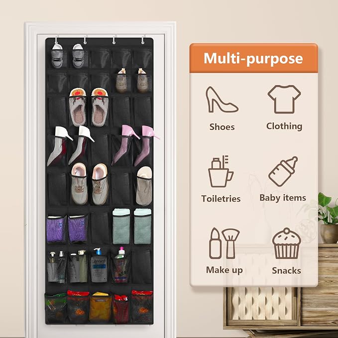FENTEC 40 Large Pockets Over The Door Shoe Organizer, Mesh Hanging Shoe - Image 7