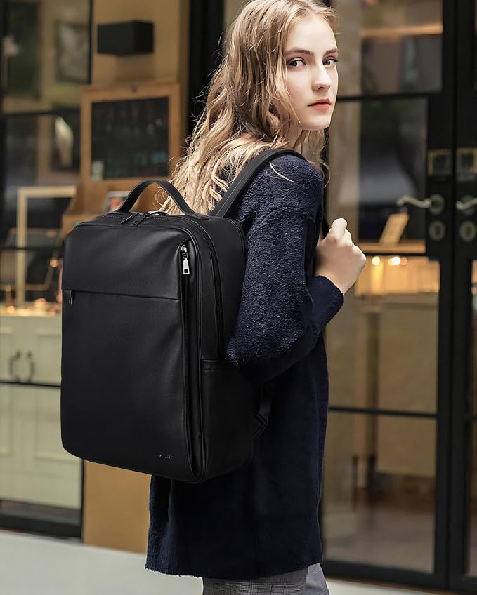 MASINTOR 15.6 inch PU Leather Laptop Backpack Purse - Image 2