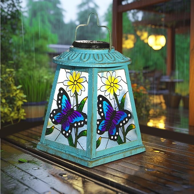 Butterfly Solar Lantern with Shepherd Hook, Outdoor Hanging Metal LED Garden - Image 5