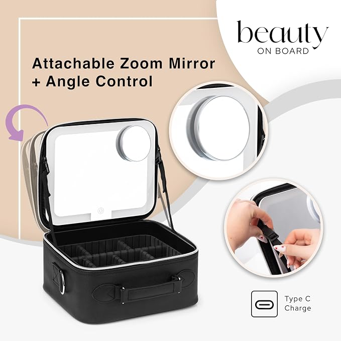 Makeup Bag with LED Mirror, PU Leather Makeup Case - Image 4
