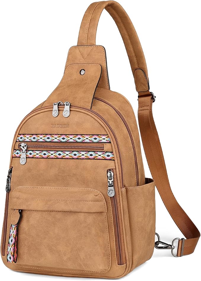 FADEON Large Sling Bag for Women, Leather Crossbody Purse Designer Anti Theft - Image 9