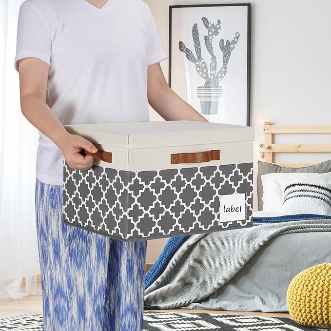 Large Storage Bins with Lids, Foldable Fabric Storage Baskets with Lids - Image 2