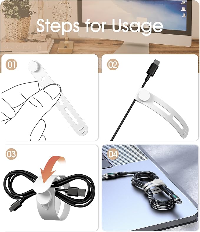 20Pcs Nearockle Reusable Cable Ties, Adjustable Silicone Cord Organizer Small - Image 4