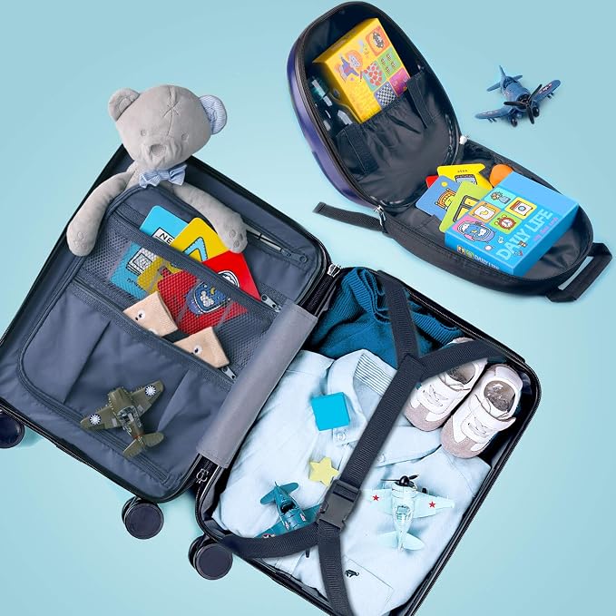iPlay, iLearn Airplane Kids Luggage, Boys Carry On Suitcase, Toddler Rolling - Image 4