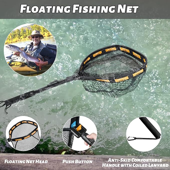 PLUSINNO Floating Fishing Net for Steelhead, Trout Fishing, Rubber Coated - Image 2