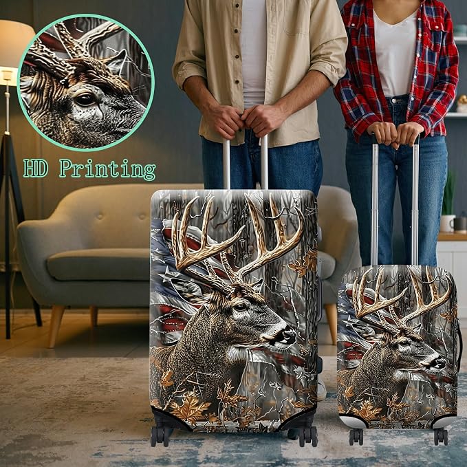 Luggage Cover Suitcase Protector + Tag, Camo Deer Flag Travel Suitcase Cover - Image 6