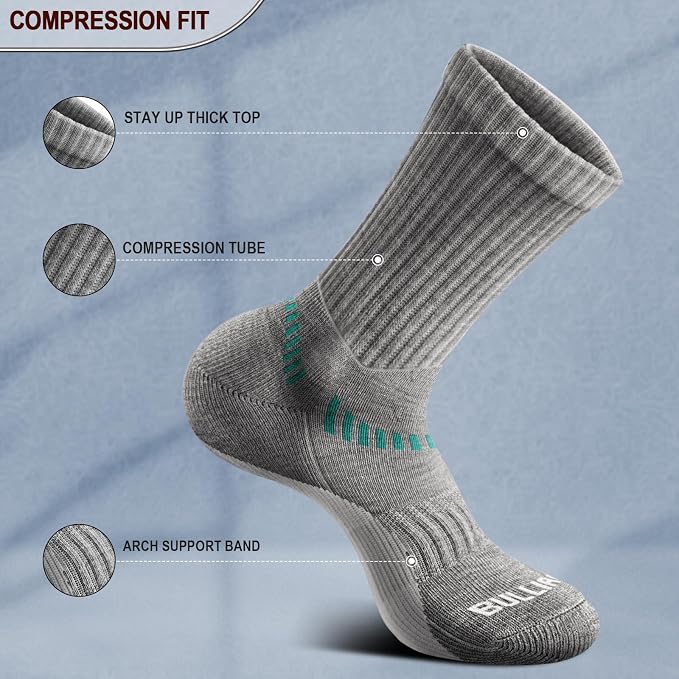 BULLIANT Compression Socks for Men 6Pairs, Athletic Crew Socks Cushioned For - Image 4
