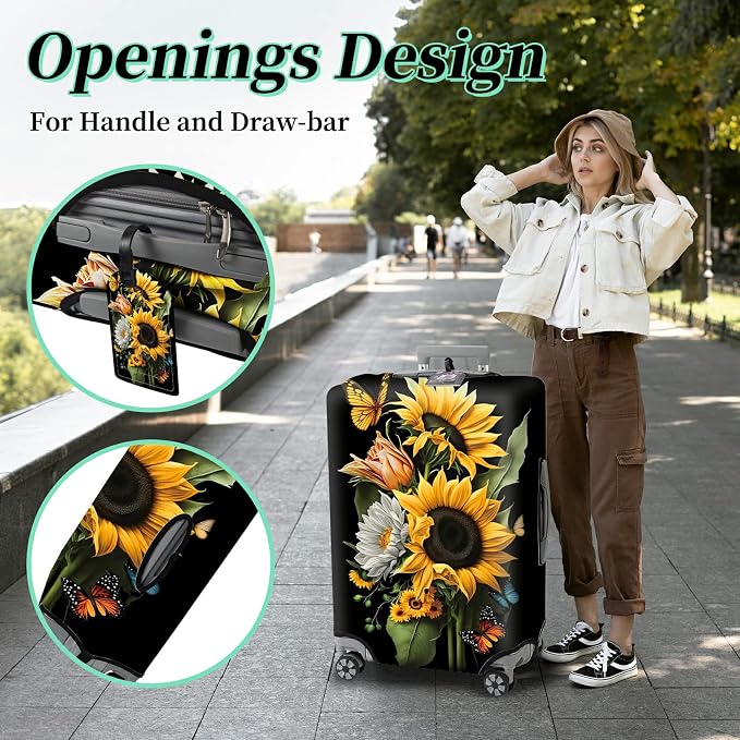 Suitcase Protector Plus 1 Luggage Tag, Sunflower Orchids Travel Suitcase Cover - Image 4
