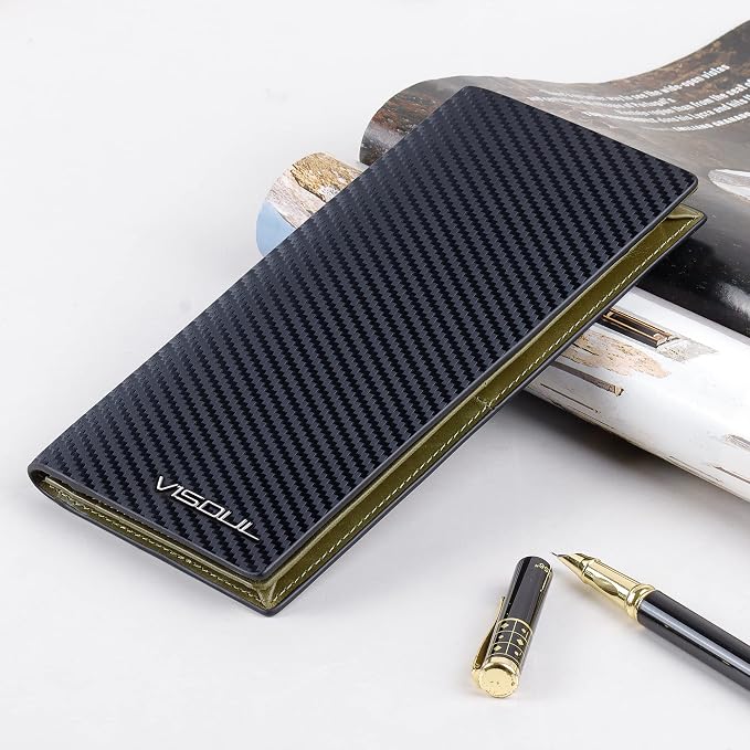 VISOUL Mens Checkbook Leather Wallets Long Bifold Wallets - Image 6