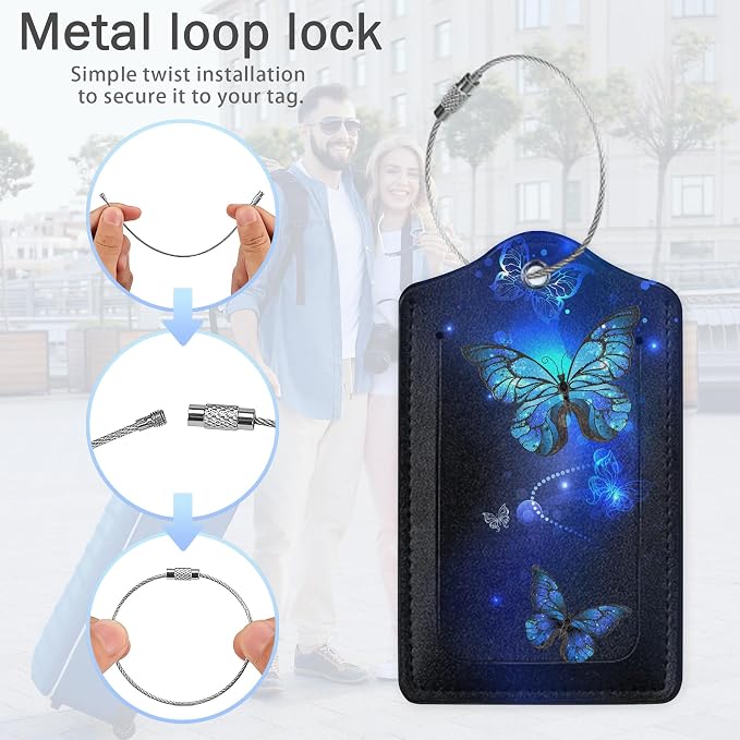 Butterfly Moon Luggage Tags, 2 Pack Moth and Stars Luggage Tag, Leather Privacy - Image 5