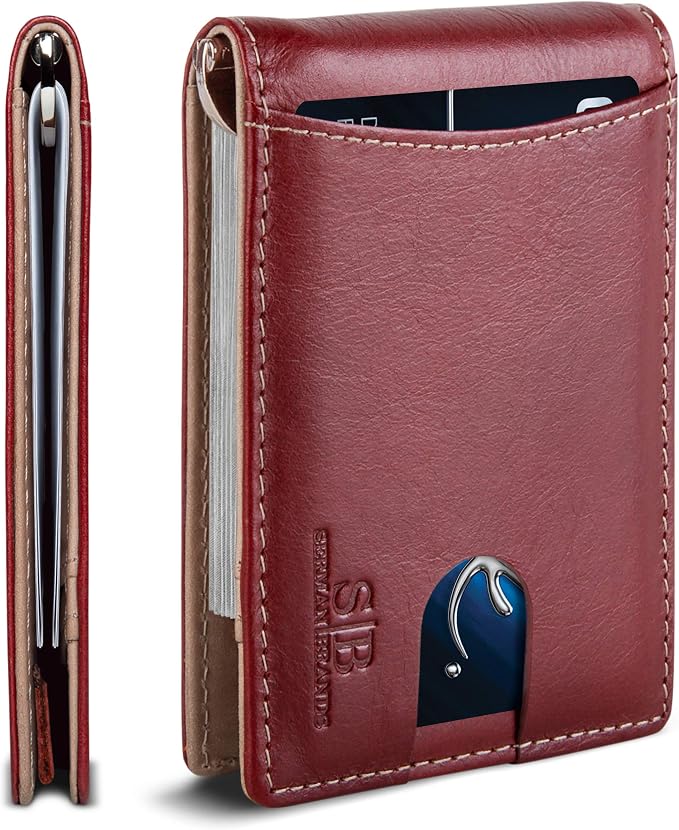 SERMAN BRANDS RFID Blocking Slim Bifold Genuine Leather Minimalist Front Pocket by SERMANBRANDS